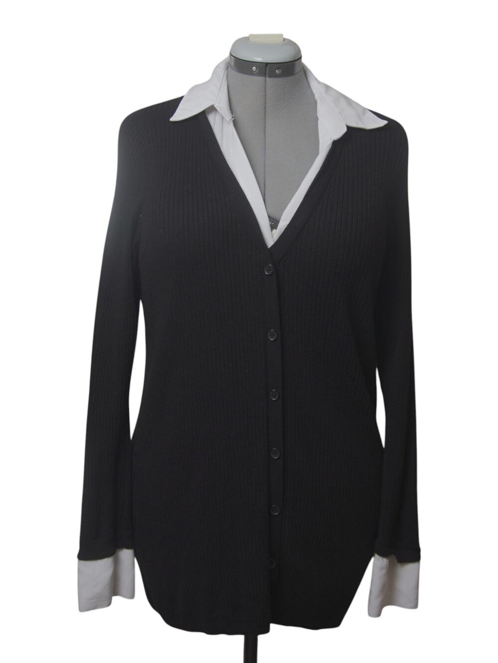 Torrid Size 2 Black Ribbed Cardigan Faux White Button Down Layered 18/20